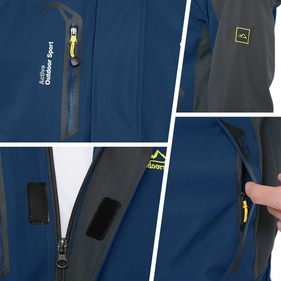 Outdoor Jacke mit Kapuze für Herren, Zweifarbig, Reißverschluss, Wasserabweisend
