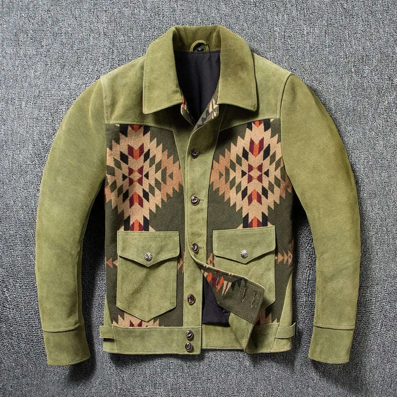 Herren Jacke mit gemusterter Vorderseite, Hemdkragen und Taschen