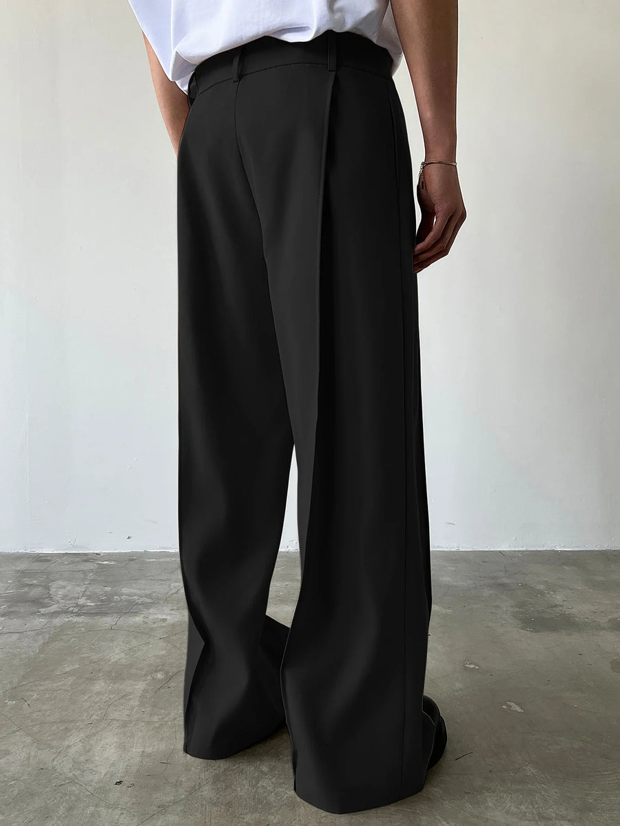 Loose fit pantalon voor heren met wijde pijpen en bandplooien zwart