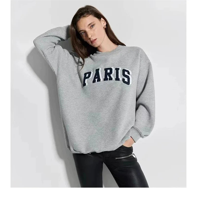 Grijs oversized damessweatshirt met ronde hals en logo-applicatie