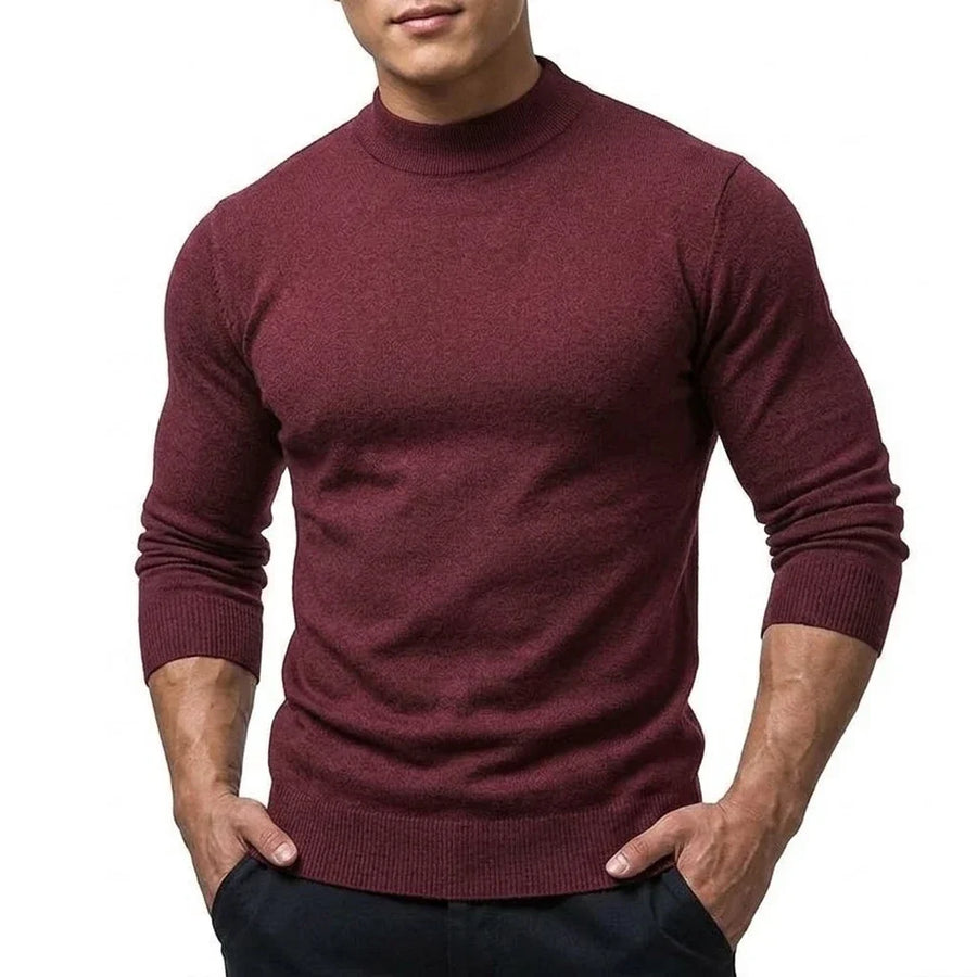 Heren trui met mock neck, lange mouwen, basic gebreide trui