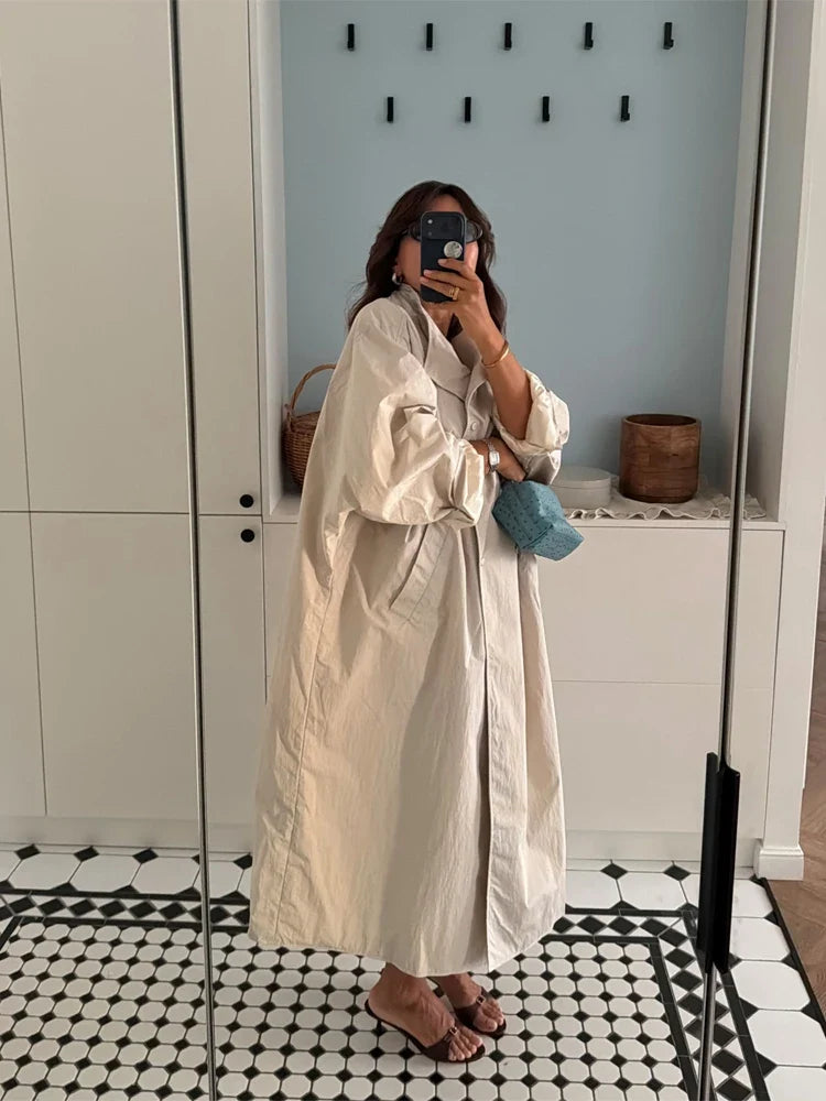 Trenchcoat Damen Oversize Lässig Kurz oder Lang mit Bindegürtel und breitem Kragen