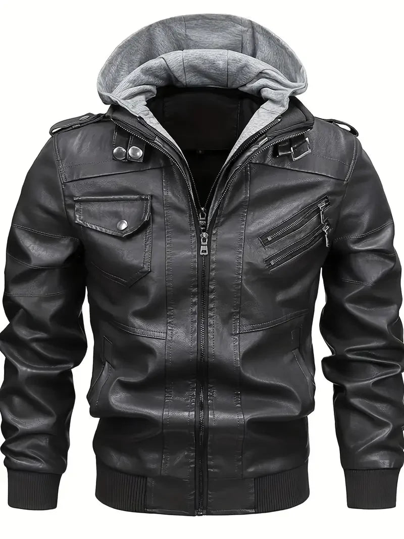 Herren Bomberjacke mit Kapuze und Reißverschluss, Schwarz