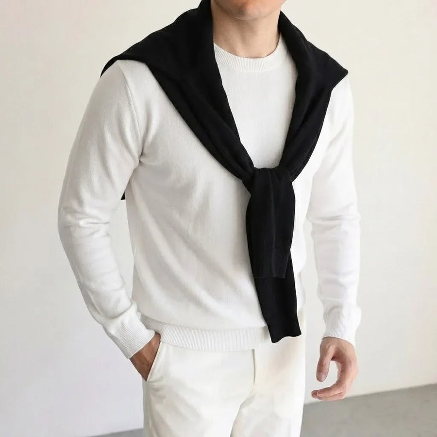 Heren pullover met ronde hals, lange mouwen, basic gebreide pullover