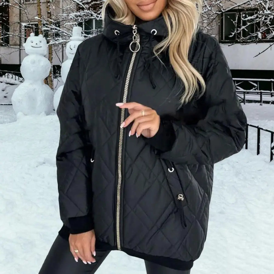 Damen Steppjacke mit Kapuze und Reißverschluss, Schwarz oder Rosa