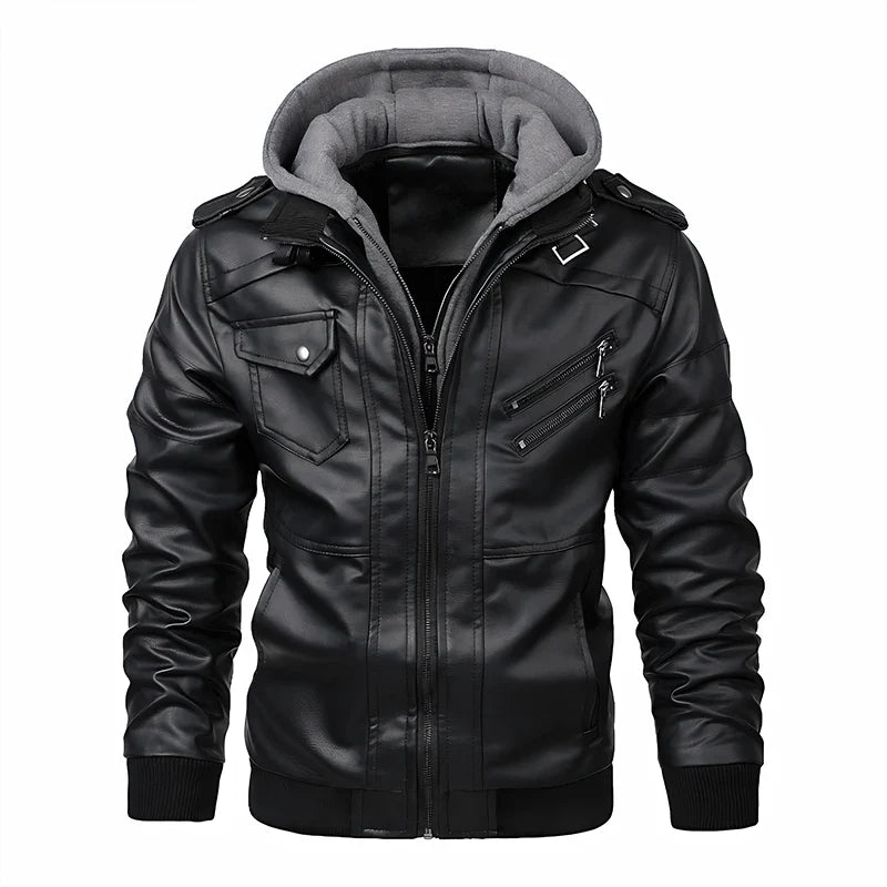 Herren Bomberjacke mit Kapuze und Reißverschluss, Schwarz