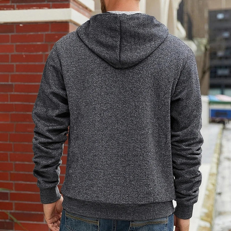 Hoodie mit Reißverschluss und Plüschfutter für Herren, warm, Schwarz