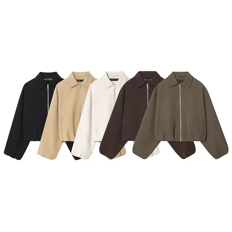 Damen Kurzjacke mit Reißverschluss & Kragen, weite Ärmel, Beige
