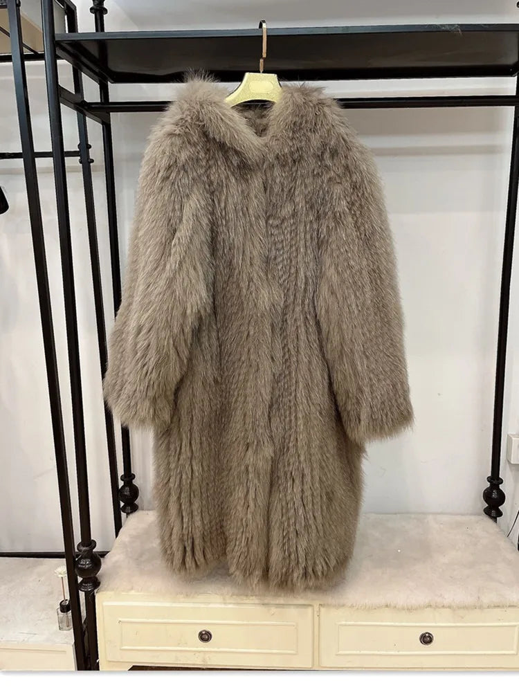 Langer Kunstpelzmantel mit Kapuze für Damen, Winter, Weiches Material, Farbe nach Wahl