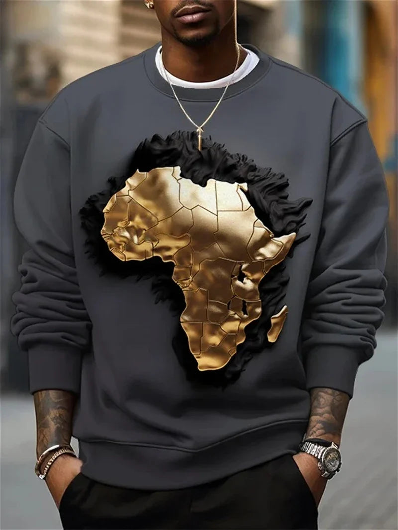 Herentrui met ronde hals, lange mouwen en print met Afrodesign