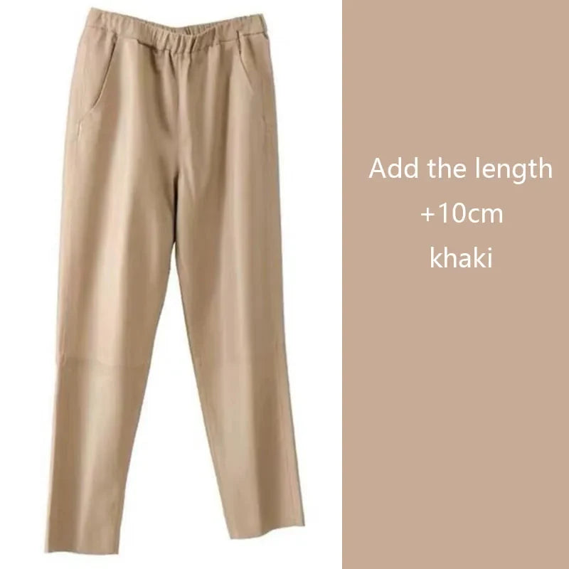 Damesbroek van imitatieleer met elastische tailleband en cropped model