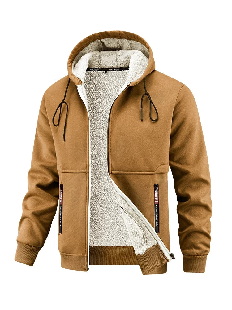 Herren Winter Kapuzenjacke gefüttert mit Reißverschluss Teddyfleece-Futter