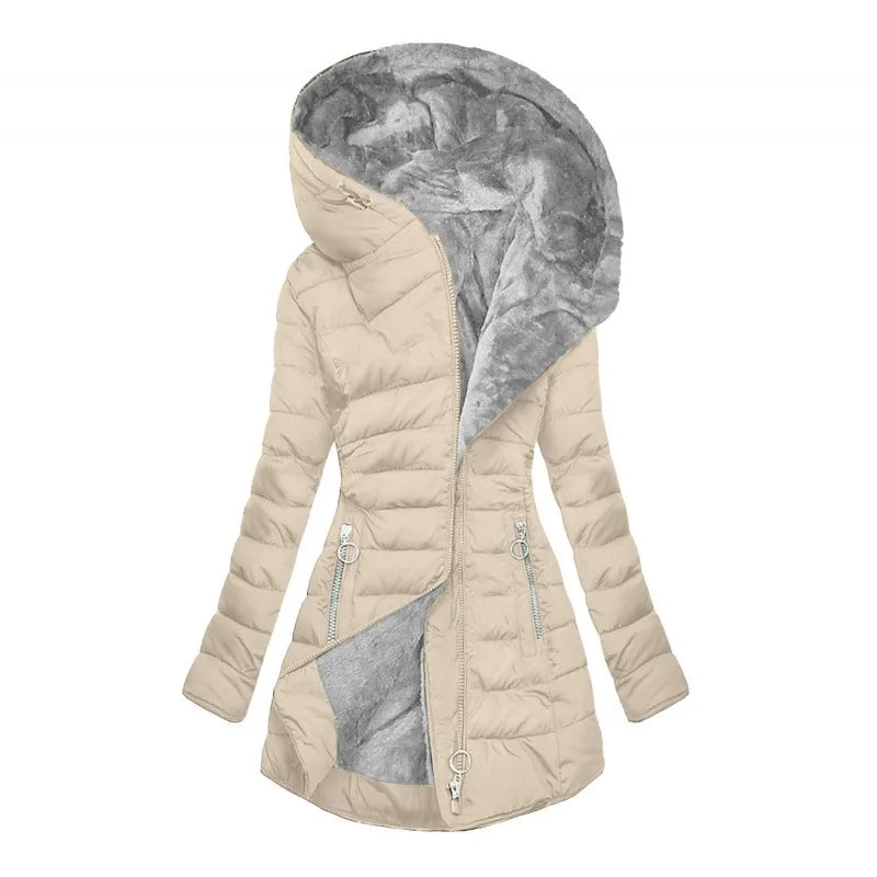 Damen Steppjacke mit Kapuze, gefüttert, Reißverschlusstaschen, Winterjacke