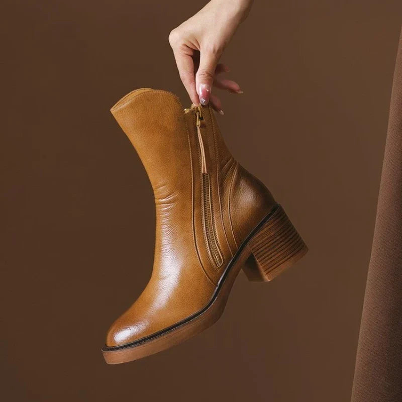 Damen Stiefeletten mit Reißverschluss und Blockabsatz aus weichem Material