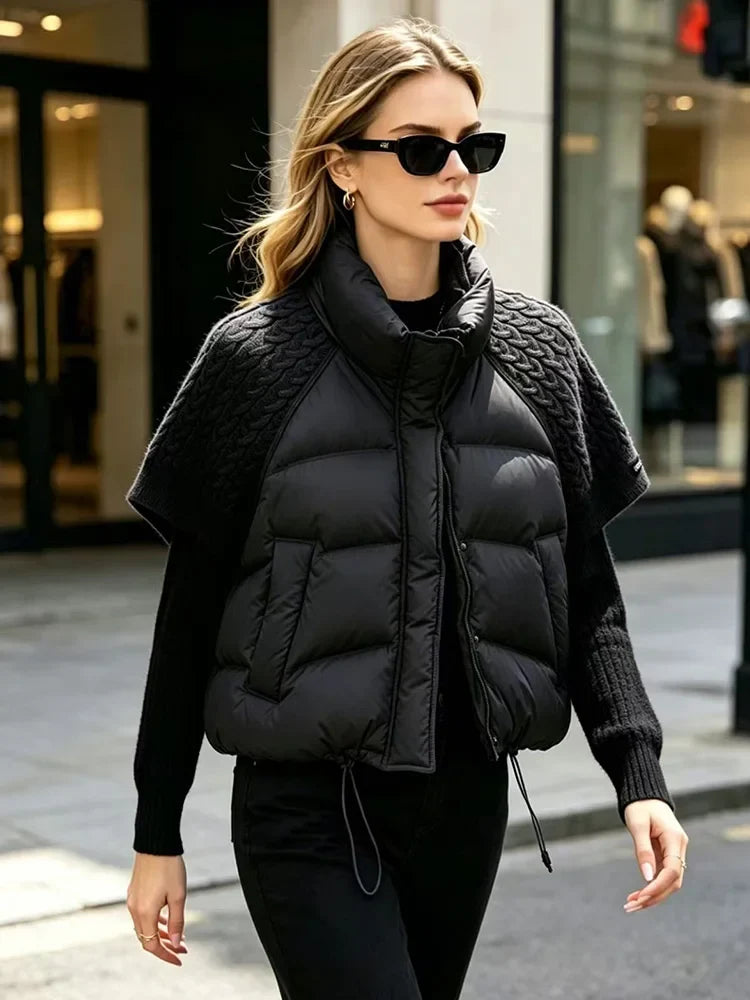 Damen Steppweste mit Strickärmeln und Stehkragen - Warme Puffer Weste