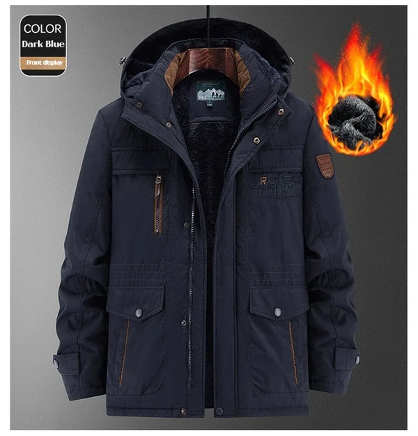 Herren Winterjacke mit Kapuze und Teddyfutter, Warme Outdoor-Parka mit Mehreren Taschen