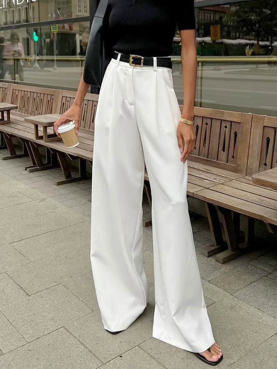 Damen Weite Hose mit Hoher Taille und Bundfalten