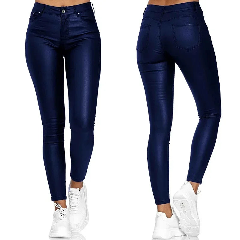 Skinnybroek voor dames in lederlook, zwart, slim fit