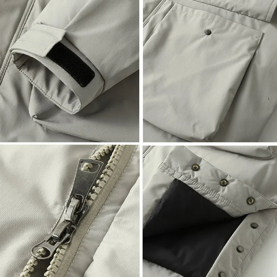 Herren Winter Parka Lang Gefüttert mit Kapuze und Taschen