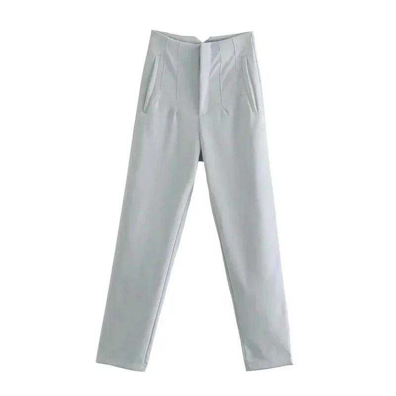 Damesbroek van stof met hoge taille in wortelmodel