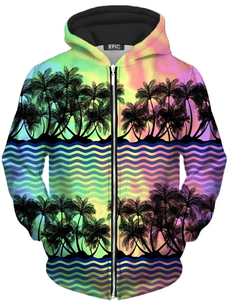 Unisex hoodie met rits en kleurrijke boomgrafiek
