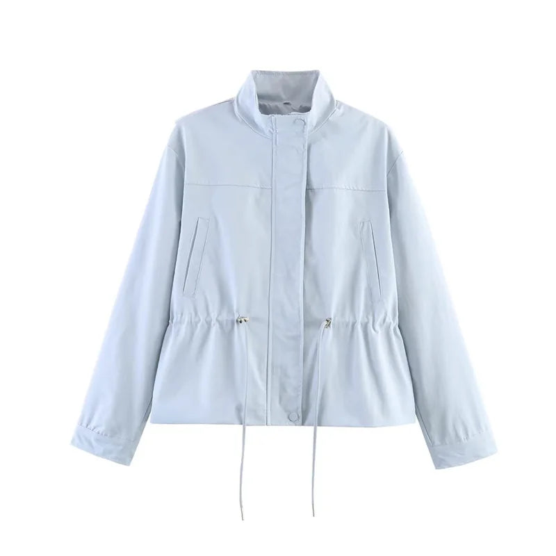 Damen Stehkragen Jacke mit Tunnelzug in Hellblau