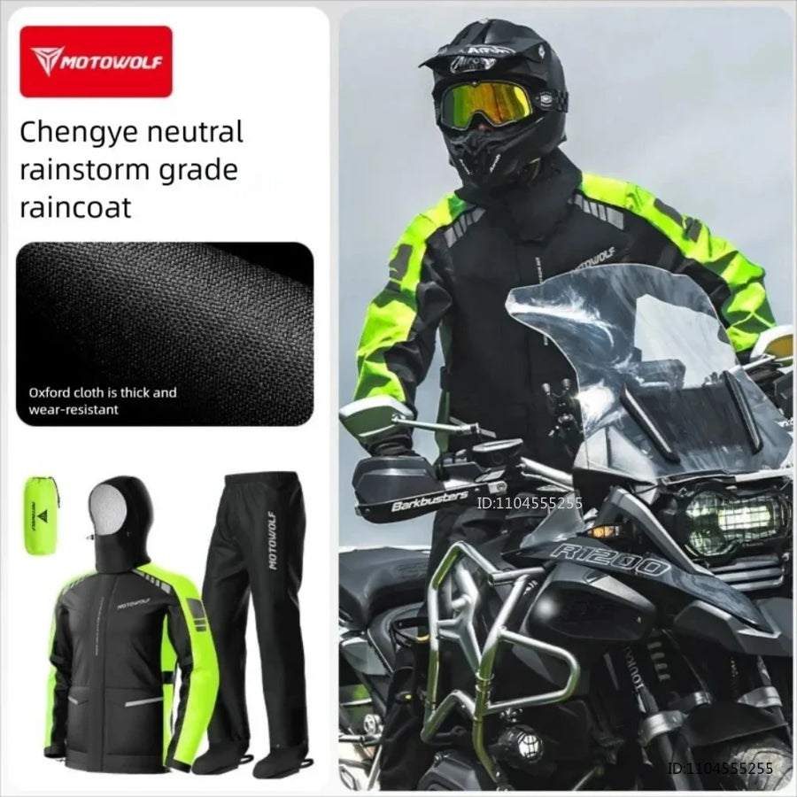 Unisex Motorrad Regenanzug Regendicht mit Kapuze & Reflektoren