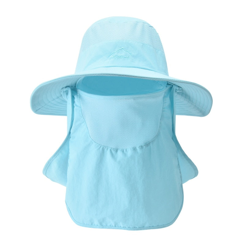 Unisex Sonnenhut mit Nackenschutz und Gesichtsmaske, breiter Krempe und UV-Schutz für Outdoor-Aktivitäten