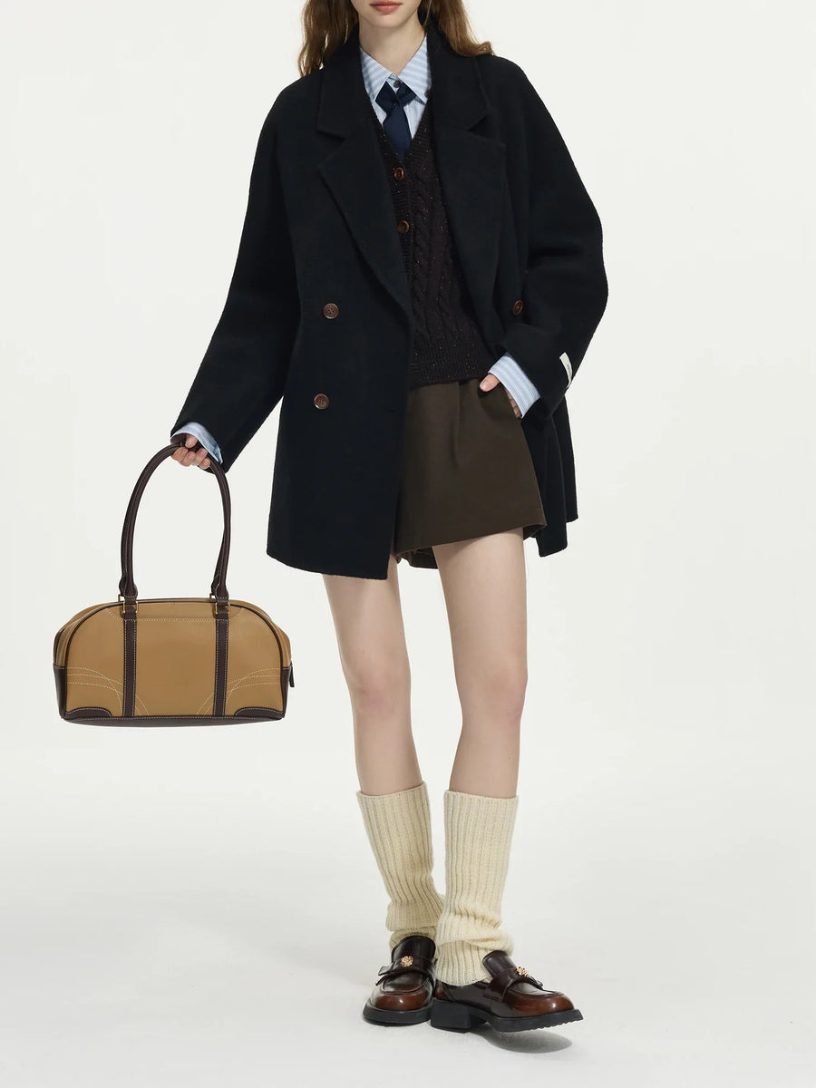 Damen Kurzmantel Kurzjacke Hellblau Zweireihig Mit Kragen