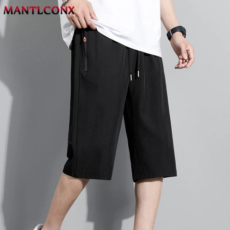 Herren 3/4 Sportshorts mit Reißverschlusstaschen & Kordelzug, Grau