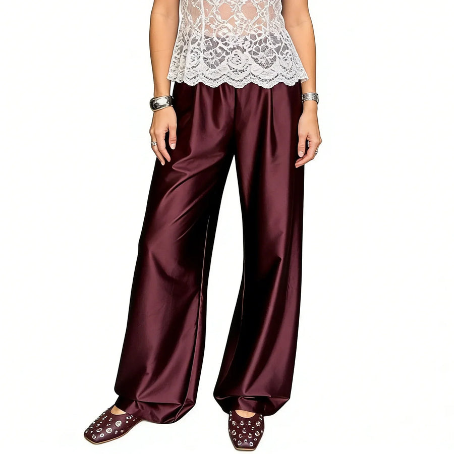 Dames satijnen palazzo-broek met elegante wijde pijpen