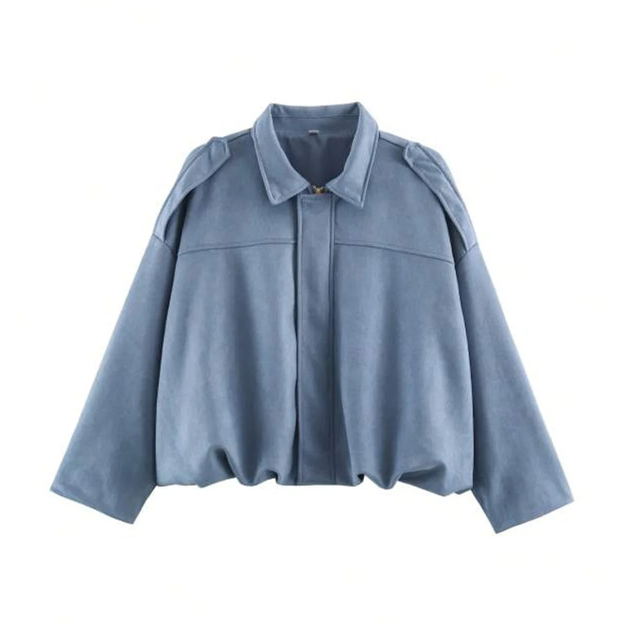 Damen Bomberjacke Crop Design mit Kentkragen und weiten Ärmeln in verschiedenen Farben