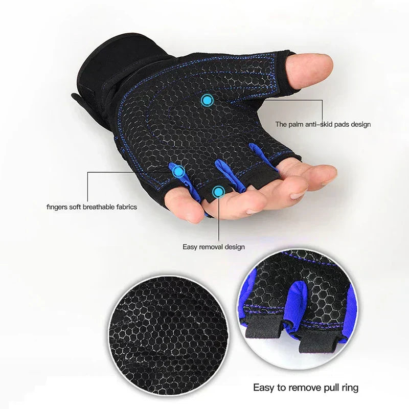 Unisex Fitnesshandschuhe Schwarz Kurzfinger Gewichtheben Training rutschfest mit Handgelenkstütze