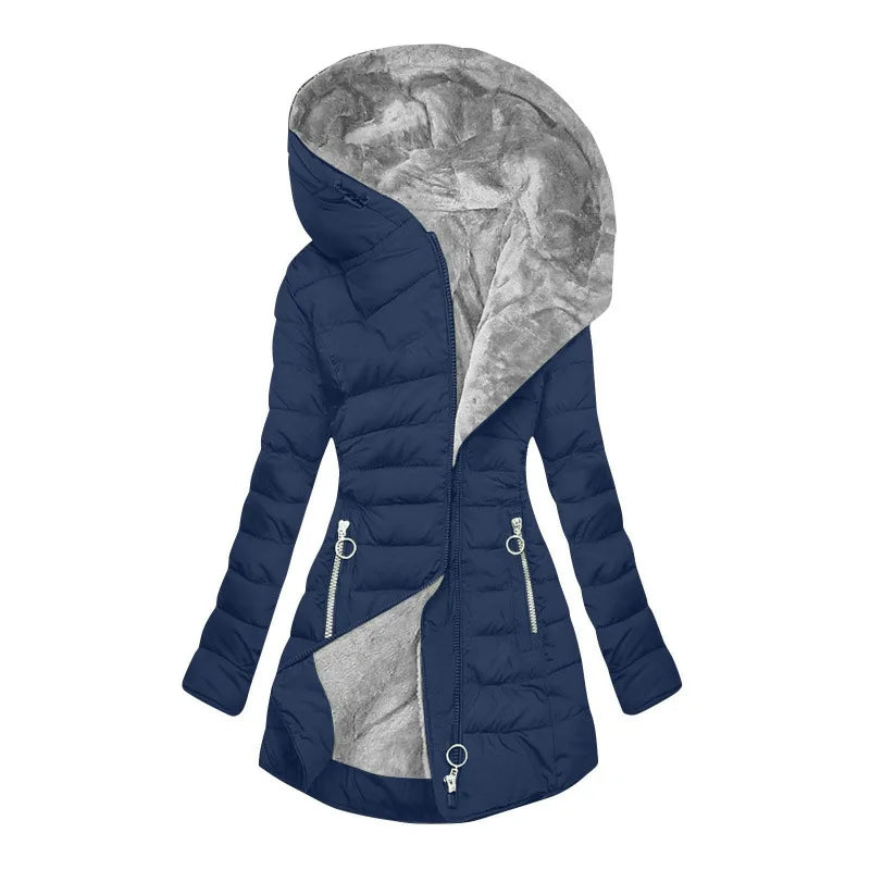 Damen Steppjacke mit Kapuze, gefüttert, Reißverschlusstaschen, Winterjacke