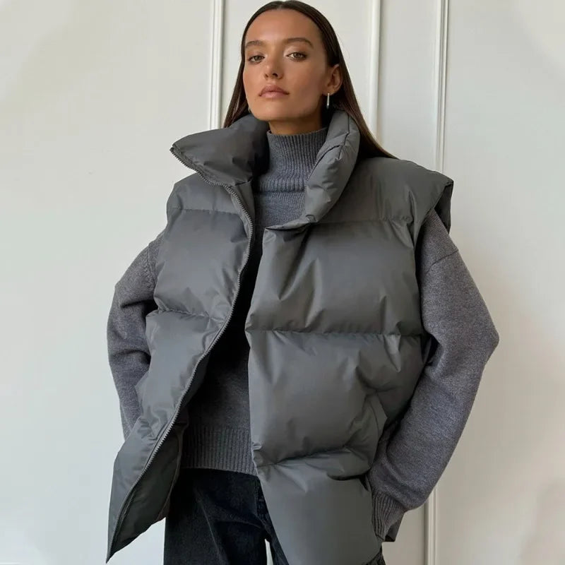 Damen Puffer Weste mit hohem Kragen und Reißverschluss
