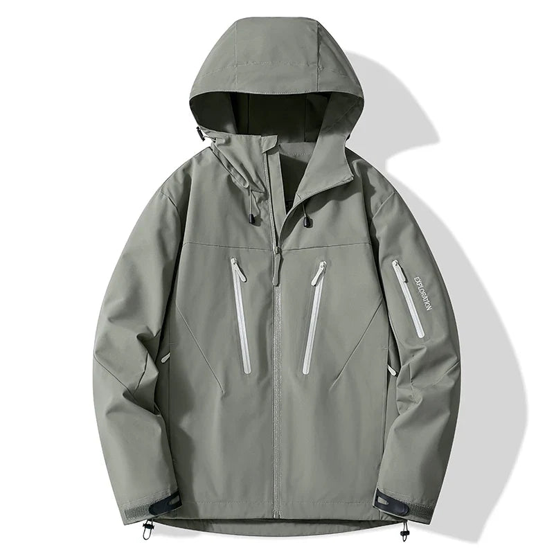 Unisex Outdoorjacke mit Kapuze, Reißverschlusstaschen und Kontrastdetails