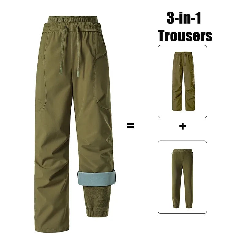 3-in-1-broek met fleecevoering, gevoerde outdoorbroek voor dames