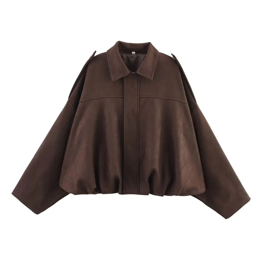 Damen Bomberjacke Crop Design mit Kentkragen und weiten Ärmeln in verschiedenen Farben