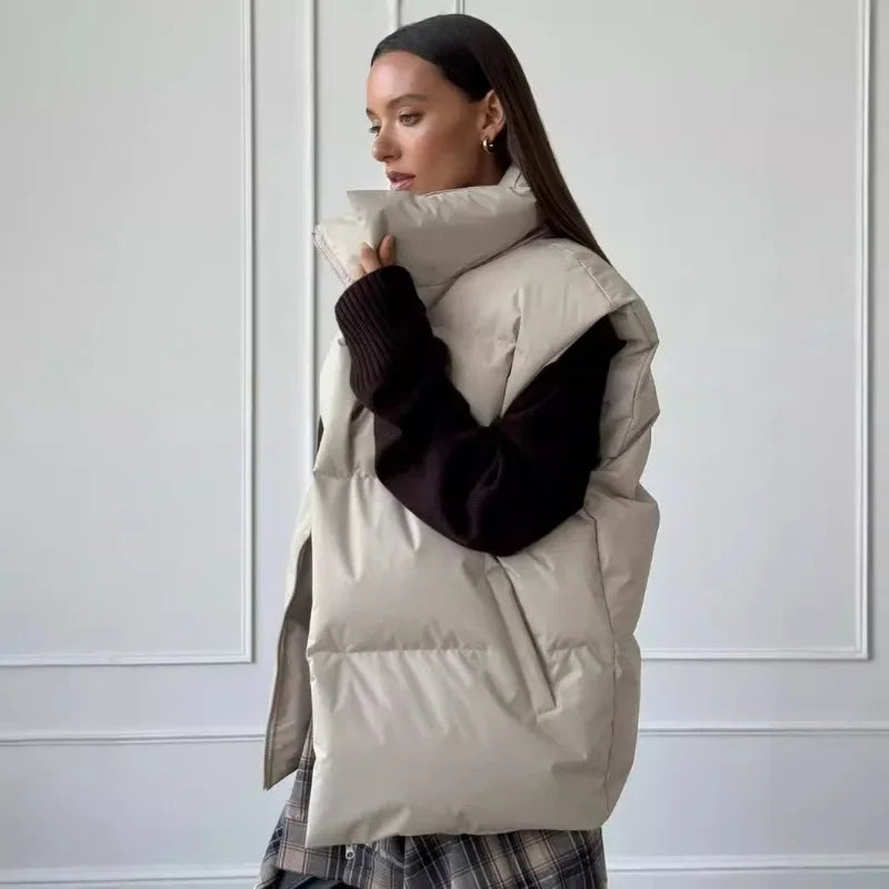 Damen Puffer Weste mit hohem Kragen und Reißverschluss