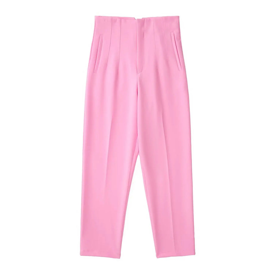 Damen High-Waist Stoffhose mit Falten-Detail und geradem Bein, Business & Freizeit