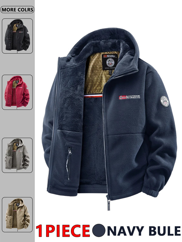 Herren Winter Fleecejacke mit Kapuze und Reißverschluss, gefüttert