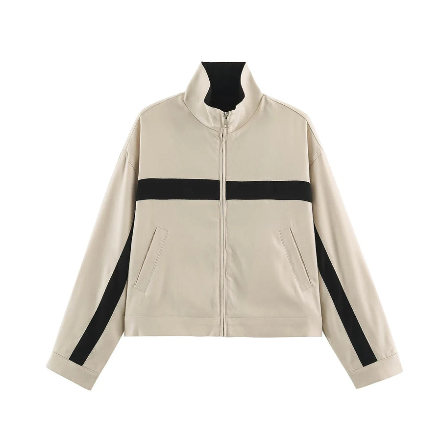 Unisex Trainingsjacke mit Stehkragen und Kontraststreifen – Vielseitige Freizeitjacke