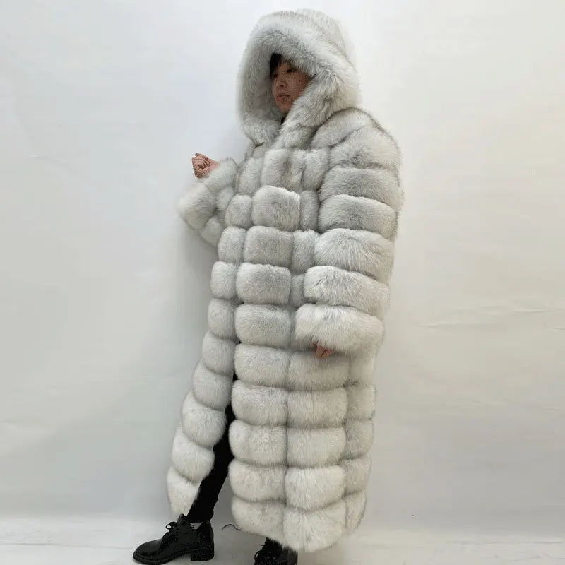 Damen Langer Mantel mit Kapuze aus weichem Material Schwarz