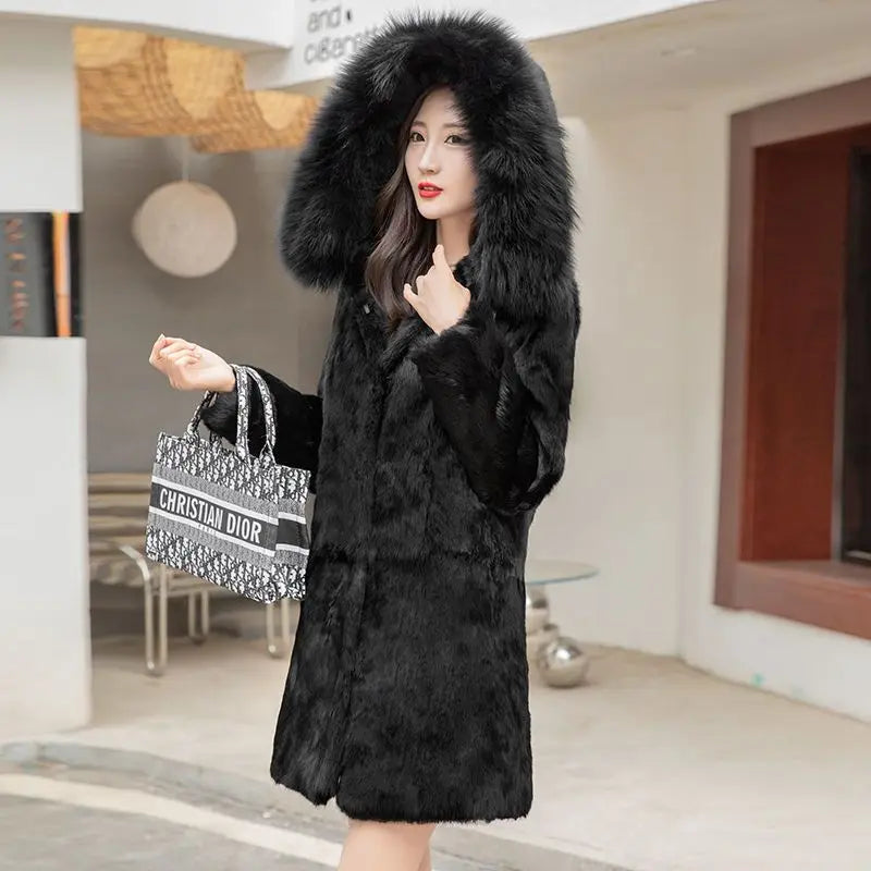 Damen Kurzmantel mit flauschiger Textur Schwarz Langarm Wintermantel mit Kapuze