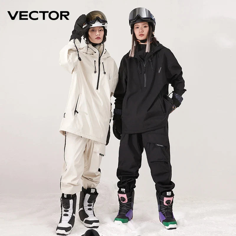 Ski Anorak Jacke mit Kapuze und Half-Zip, Beige