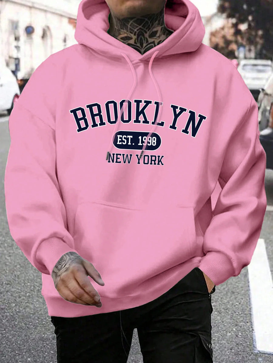 Bedrukte hoodie voor heren met trekkoord en kangoeroezak