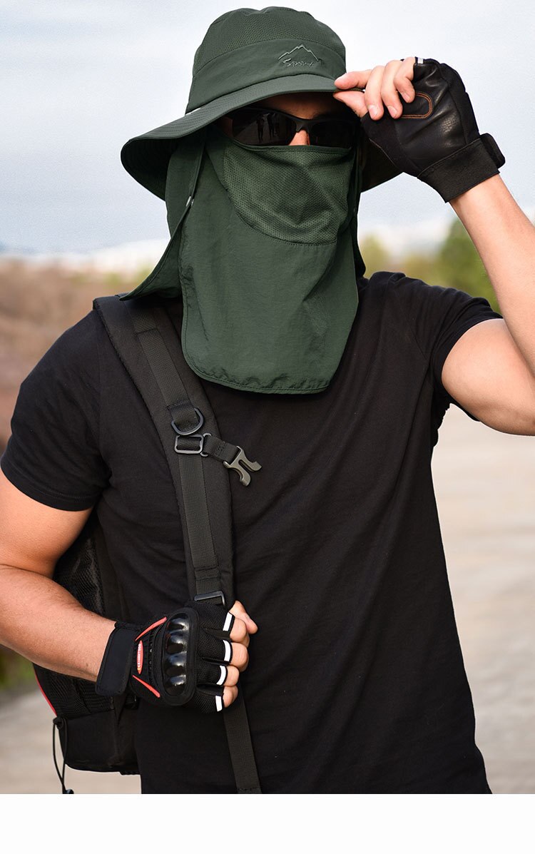 Unisex Sonnenhut mit Nackenschutz und Gesichtsmaske, breiter Krempe und UV-Schutz für Outdoor-Aktivitäten