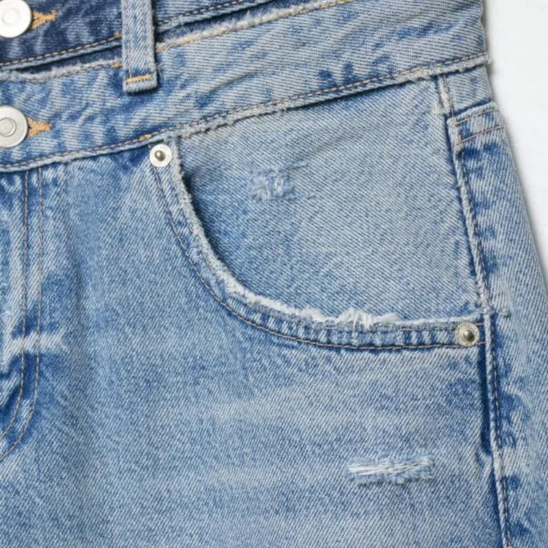 Jeans voor dames, wijde pasvorm, lichte wassing, destroyed look
