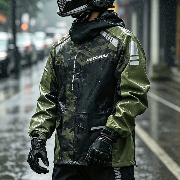 Unisex Motorrad Regenanzug Regendicht mit Kapuze & Reflektoren
