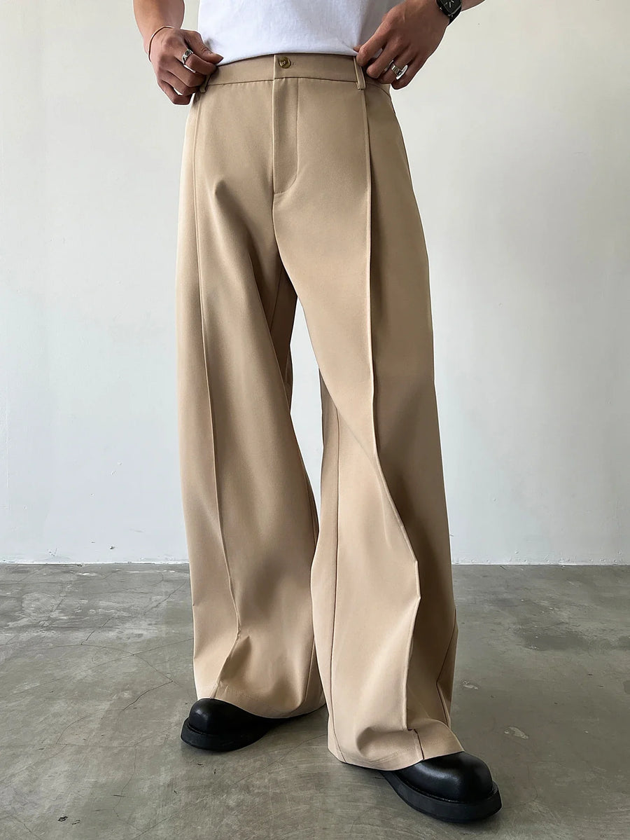 Loose fit pantalon voor heren met wijde pijpen en bandplooien zwart